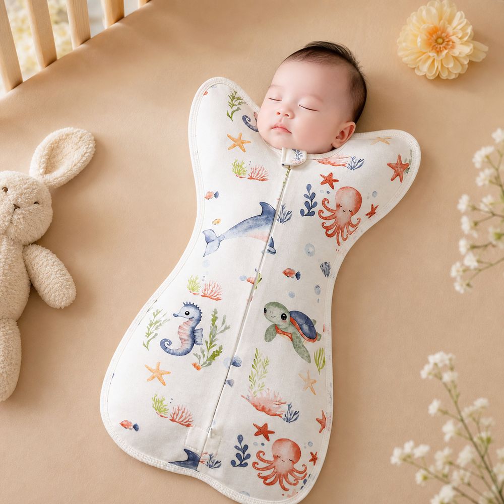 Baby Sleep Sack - Katoenen baby-inbakerdoek met anti-schrikknop, ritsluiting, slaapzak